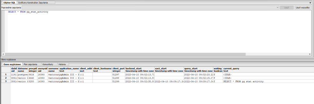PGADMIN Query